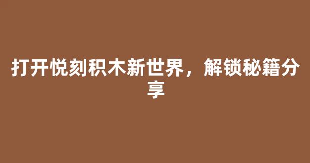 打开悦刻积木新世界，解锁秘籍分享
